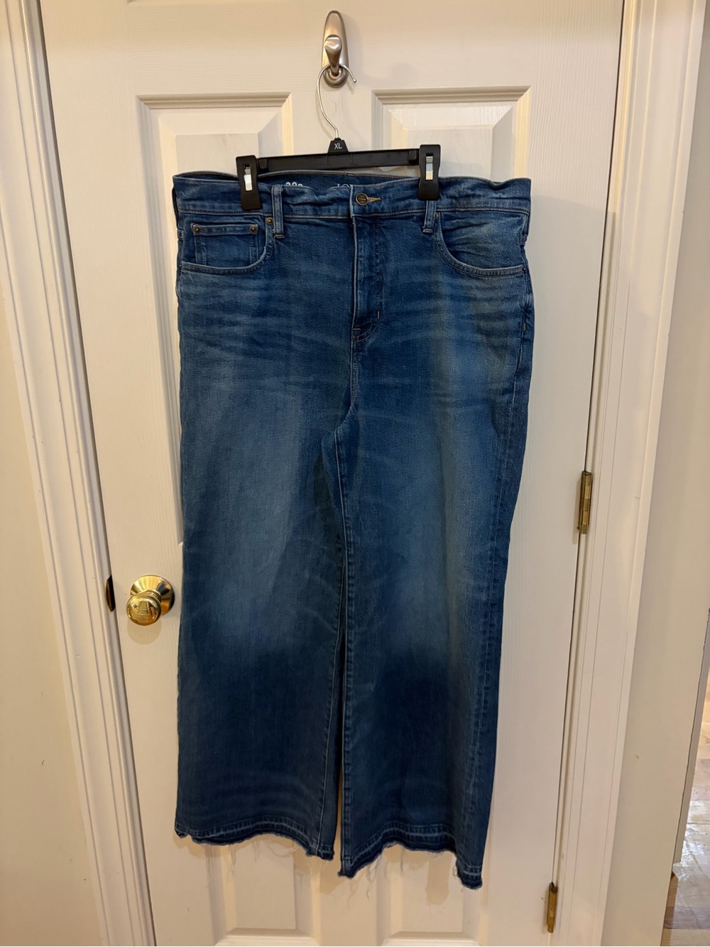 J.Crew Semi-Stretch High Rise Denim Jean Jeans 32P Blue Raw Hem Wide Leg